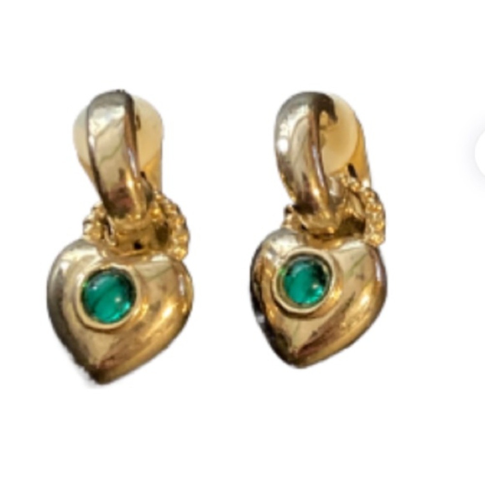 NWOT Statements Clip-on Earrings with Green Stones  Size:  1.25 inch